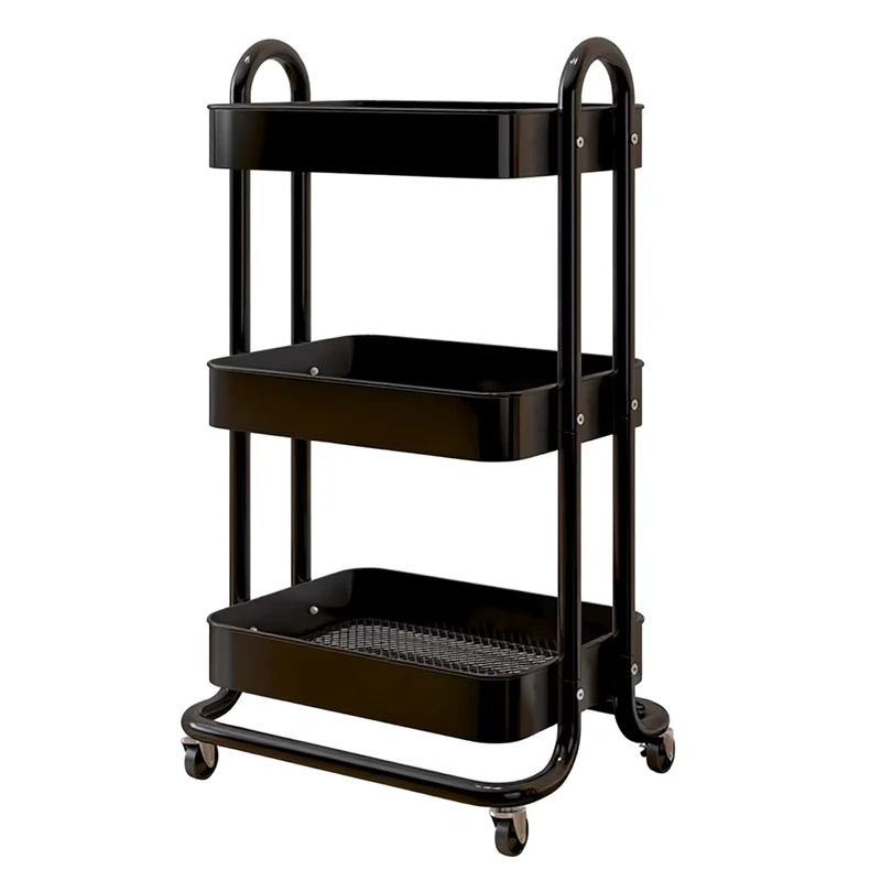 Heavy Duty 3 Layer Carbon Steel Rolling Cart Anti Rust Metal Utility Trolley with Silent Wheels B2B Industrial Storage