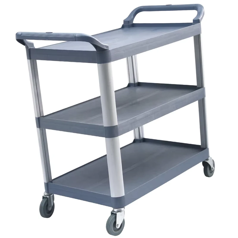 Heavy Duty 3 Shelf Plastic Utility Cart With Wheels Industrial Rolling Serving Cart for Warehouse Garage Workshop