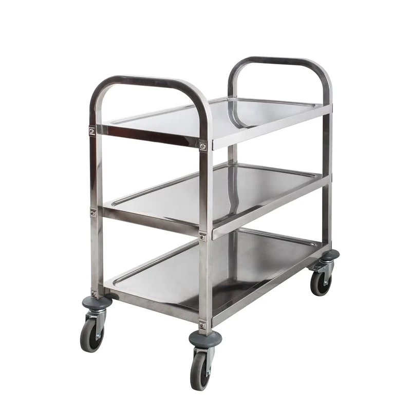 Heavy Duty 3-Shelf Stainless Steel Service Cart for Foodservice Restaurant Lockable Rolling Utility Push Cart Serving Food
