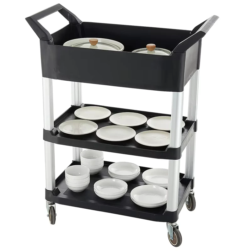 Heavy Duty 3 Shelf Utility Cart with 450 Lbs Capacity Rolling Service Cart Black Large Storage for Industrial Use