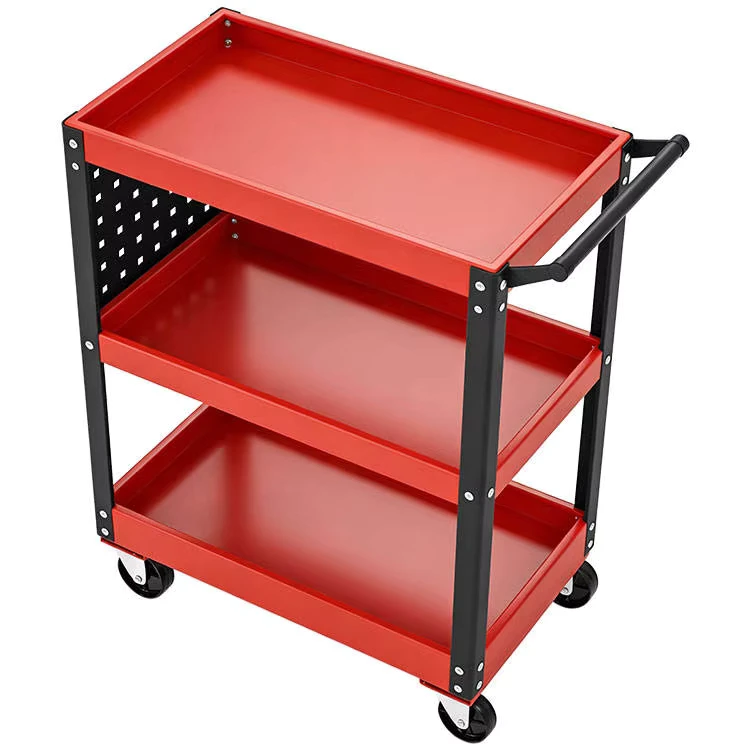 Heavy Duty 3 Tier Metal Tool Cart Blue Utility Rolling Trolley 4 Wheels Industrial Service Cart for Workshop Garage OEM ODM