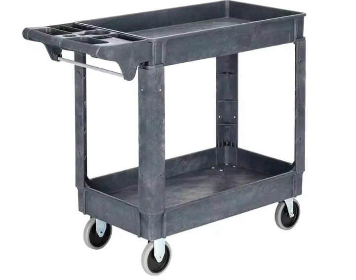 Heavy Duty 3 Tier Mobile Plastic Service Cart Flat Rolling Utility Cart Warehouse Service Cart
