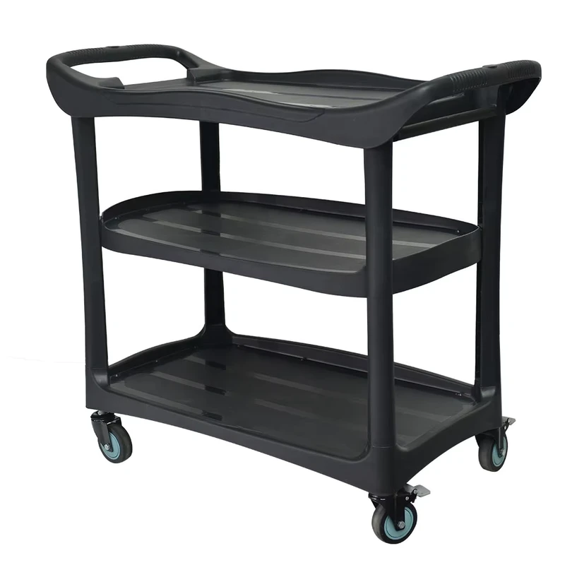 Heavy Duty 3 Tier Plastic Service Cart Rolling Utility Trolley for Catering Restaurant Hotel Kitchen Storage