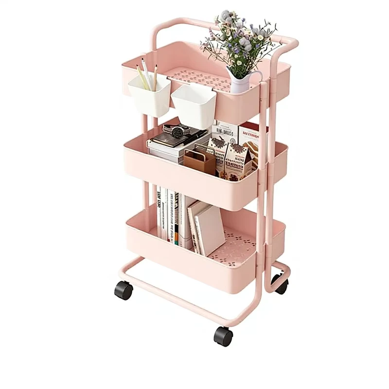 Heavy Duty 3 Tier Rolling Utility Cart Mobile Storage Trolley Metal Organizer with Wheels for Kitchen Office Home Salon