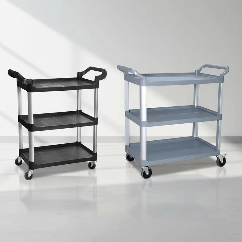 Heavy Duty 3 Tier Utility Service Cart Silent Rolling Restaurant Trolley for Hotel & Janitorial Easy Assembly