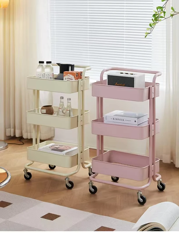 Heavy Duty 3 Tier Waterproof Powder Coated Modern Storage Trolley Rack Metallic Living Room Cart Mesh Shelves 35x45x85cm