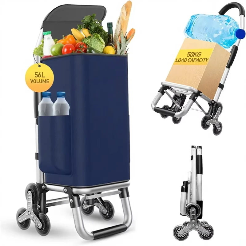 Heavy Duty 3 in 1 Foldable Shopping Cart Hand Truck 6 Wheels 110 Lbs Capacity Waterproof Bag Portable Utility Dolly for Moving