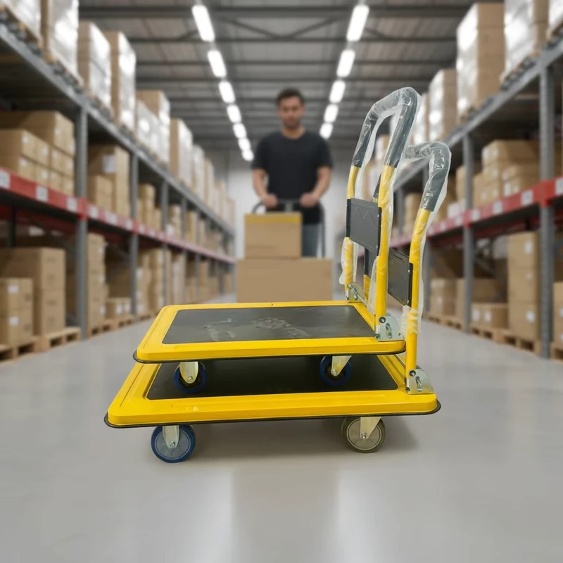 Heavy Duty 300kg 500kg Four Wheel Folding Metal Plastic 60x90cm Platform Trolley Hand Cart OEM Industrial Shopping Tools