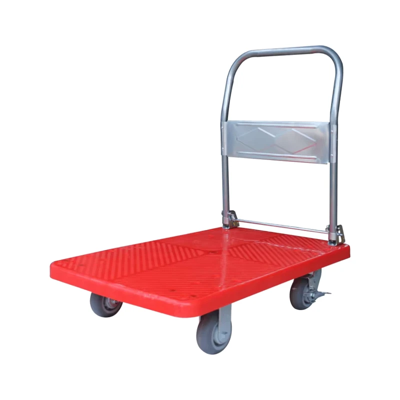 Heavy Duty 300kg Foldable Hand Cart Trolley 4 Wheel Plastic Platform Easy Storage Folding Handle Warehouse Loading Transport