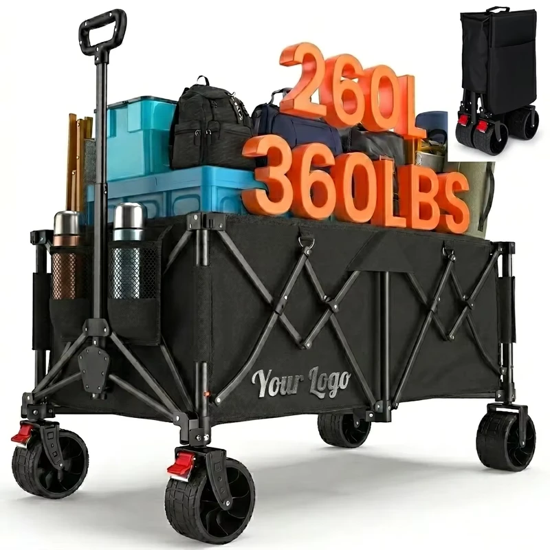 Heavy Duty 360LBS Folding Beach Wagon Cart with Wheel Extra Long Collapsible Camping Cart Portable Outdoor Wagon for Beach
