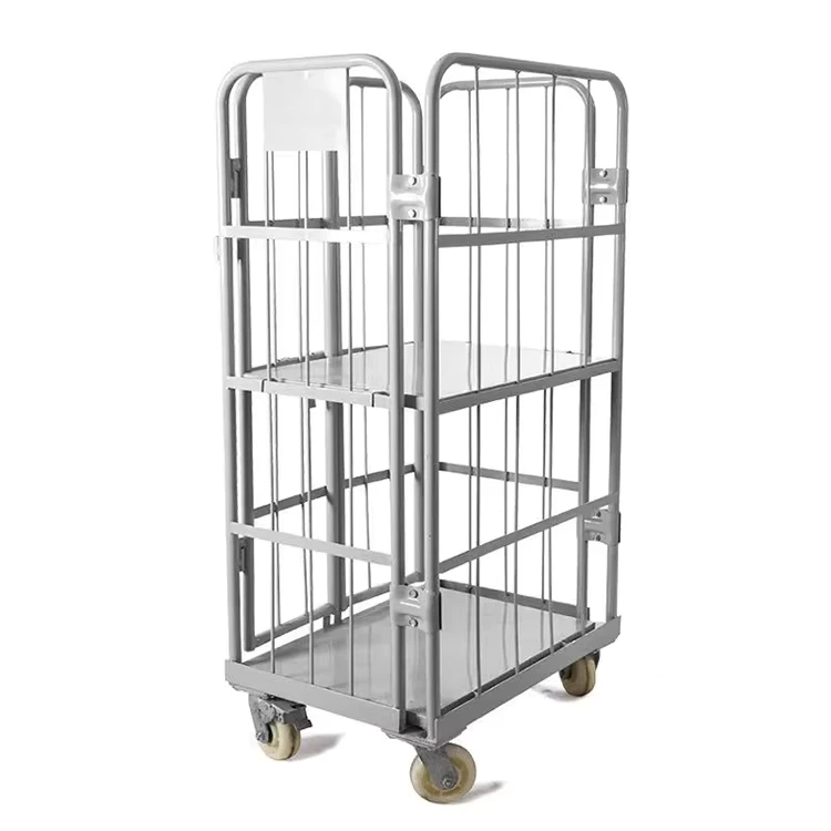 Heavy Duty 4 Sided Foldable Nestable Supermarket Warehouse Cage Trolley Roll Pallet Container for Sale