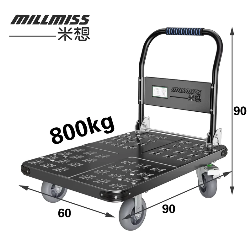 Heavy Duty 4-Wheel Foldable Steel Industrial Trolley with High Load Capacity 800kg for Outdoor Warehouse Storage
