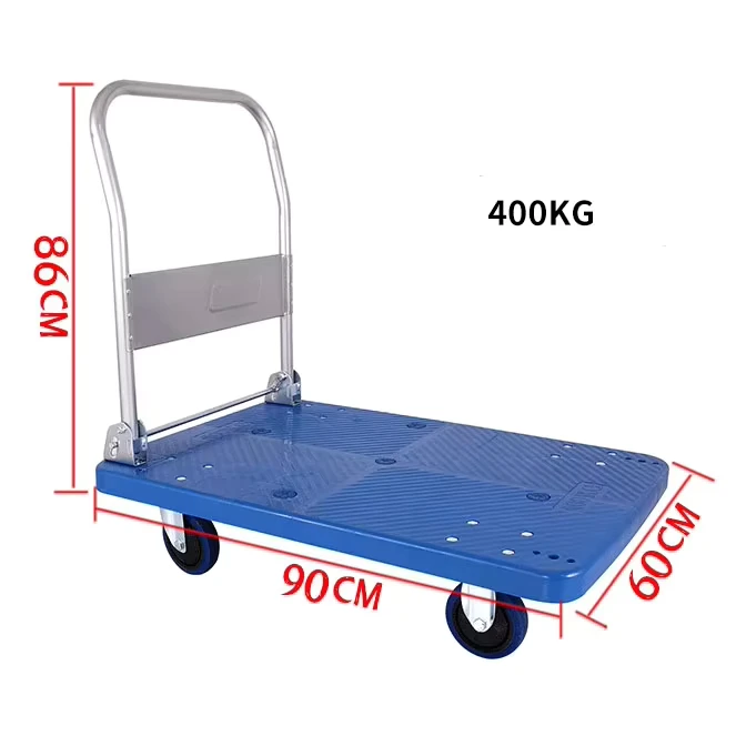 Heavy Duty 4-Wheel Folding Cart 400kg Load Capacity Flat Plastic Platform Hand Truck Customizable OEM Storage Trolley