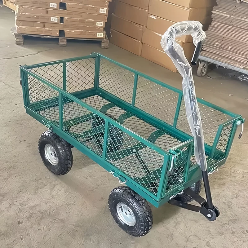 Heavy Duty 4 Wheel Steel Garden Trolley Cart Design Outdoor Utility Wagon for Beach Yard Mesh Flowers Outdoor Steel Utility