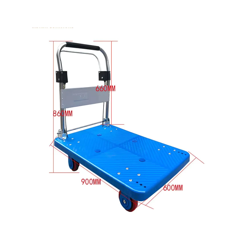 Heavy Duty 4 Wheel Truck 300kg Folding Platform Cart 600kg Flat Plastic Warehouse Cart Trolley with OEM Support