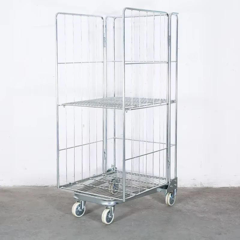 Heavy Duty 500kg Capacity OEM Movable Transport Trolley Wire Cage Steel Roll Cage with Wheels Wire Folding Warehouse Storage