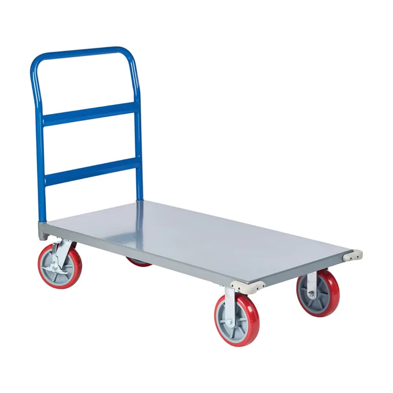 Heavy Duty 500kg Cargo Platform Steel Hand Push Truck Trolley Four Wheel Metal Storage Tools CE ISO Certification OEM