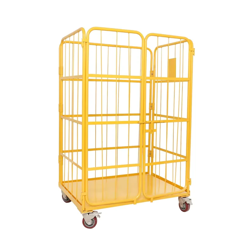 Heavy Duty 500kg Collapsible Steel Q235 Stackable Silver White Roll Cage Trolley with Wheels Corrosion Resistant