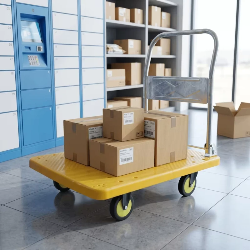Heavy Duty 500kg Foldable Four Wheel Industrial Plastic Platform Hand Cart Trolley for Warehouse Factory Logistics Storage