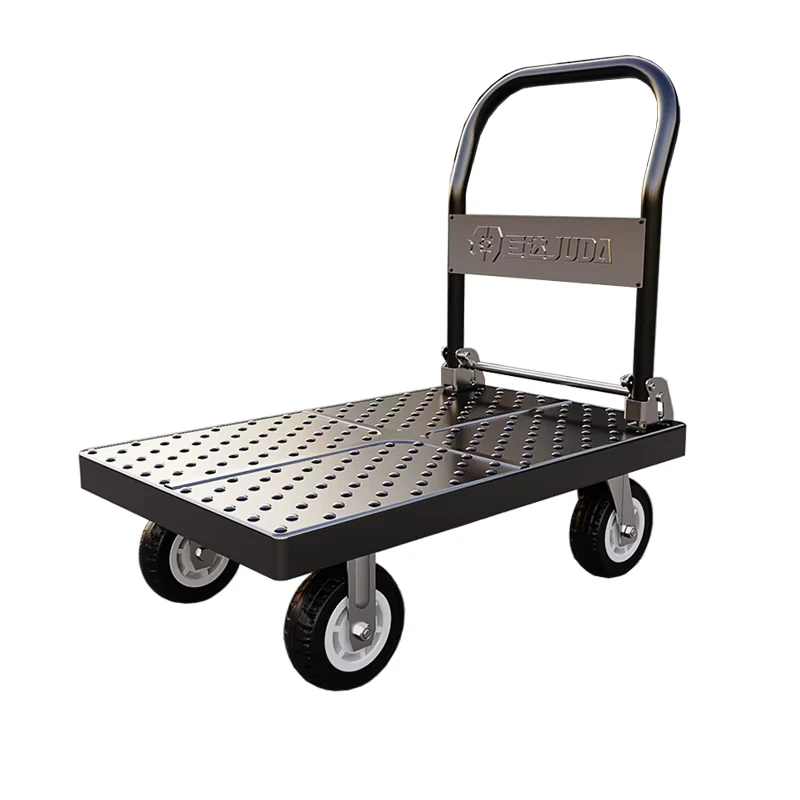 Heavy Duty 500kg Iron Platform Four Wheel Hand Cart 90x60cm Foldable Hot Dip Galvanized Steel Post Warranty OEM Shopping