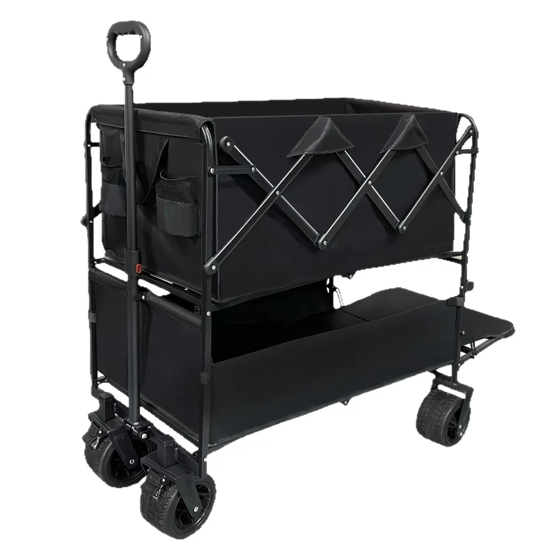 Heavy Duty 500kg Load Steel Folding Wagon with Universal Wheels Double Layer Storage