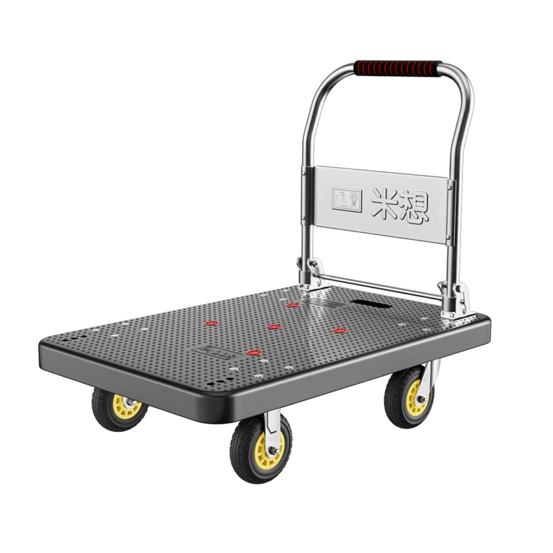 Heavy Duty 500kg Portable Hand Cart Foldable Trolley Brake Caster Four Wheel for Warehouse Moving Loading Nylon Shopping