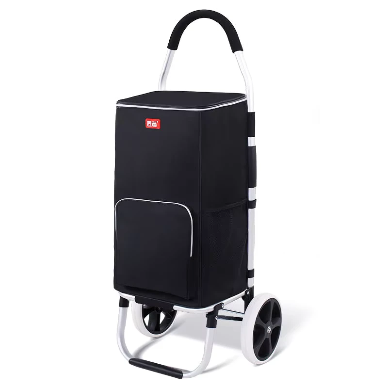 Heavy Duty 50kg Capacity Shopping Trolley Folding Grocery Cart Hand Push Cart For Shopping With 2 Wheels And Large Cool Bag