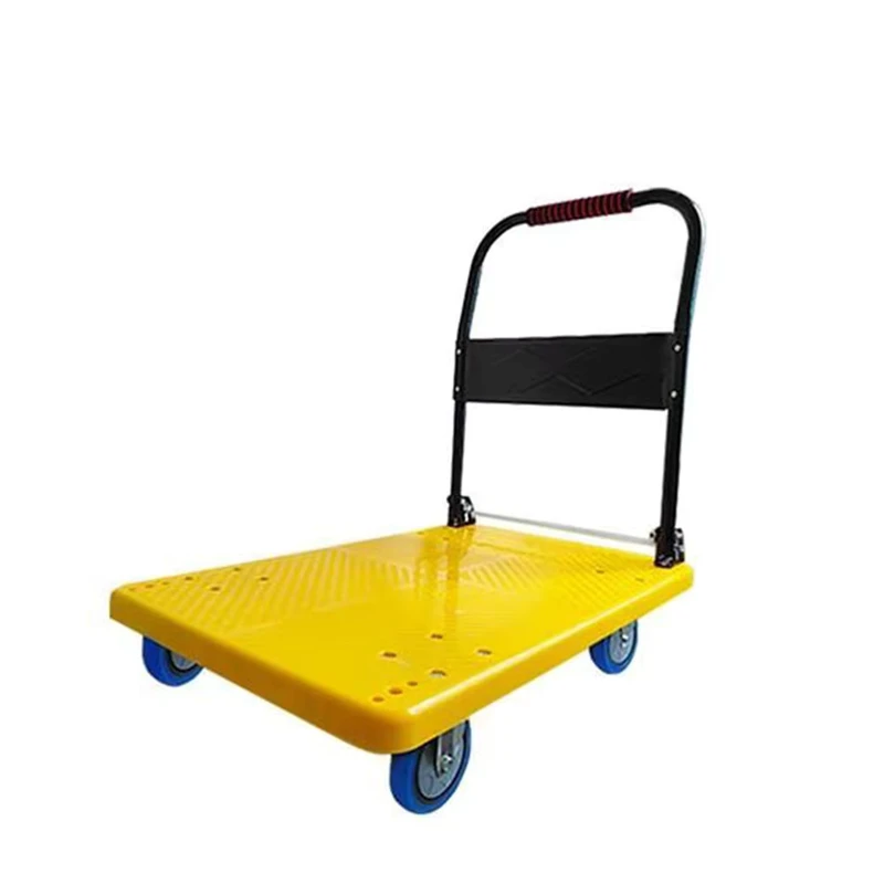 Heavy Duty 60*38 Foldable Portable Four Wheel Mute Shopping Flat Trolley 200KG Steel Plastic PP Customizable OEM Hand Cart Tools