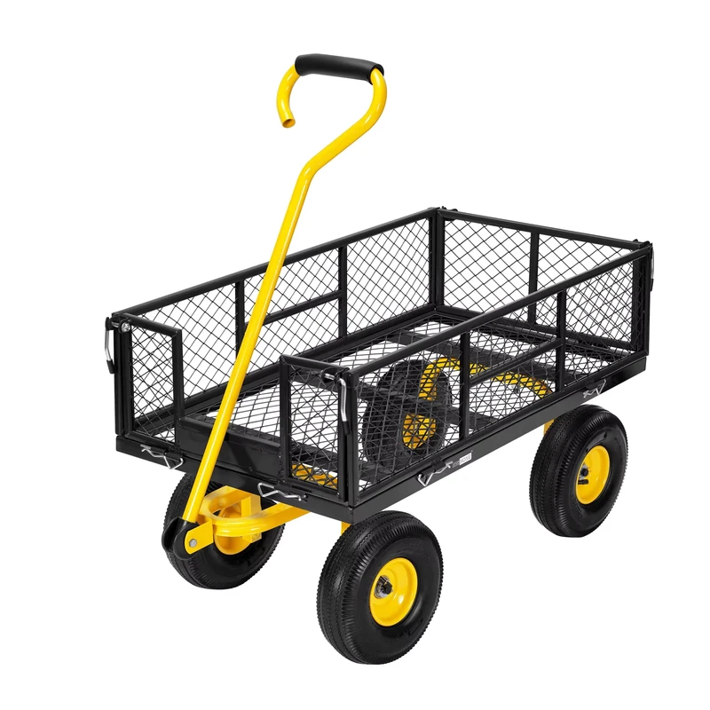 Heavy Duty 880 Lbs Capacity Mesh Steel Garden Cart Folding Portable Outdoor Camping Wagon Removable Sides 4.10/3.50-4 Wheels 10