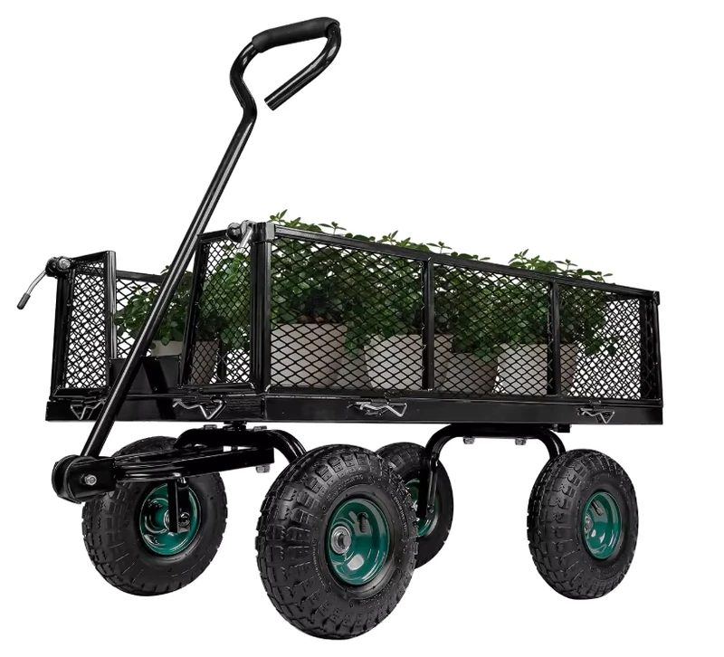 Heavy Duty 880 Lbs Capacity OEM 4 Wheel Detachable Side Panels Metal Wagon Utility Steel Garden Mesh Cart