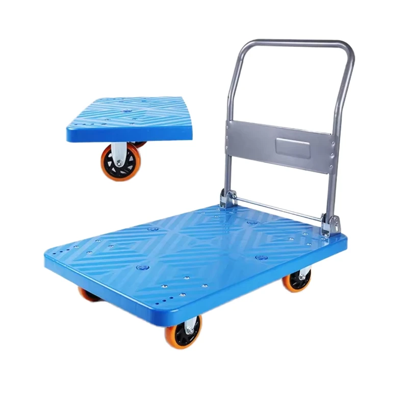 Heavy Duty 90*60 Portable Four Wheel Mute Shopping Flat Trolley 380KG Steel Plastic PP Customizable OEM for Hand Carts Trolleys