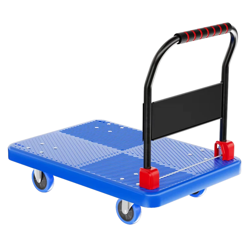 Heavy Duty 90*60 Portable Four Wheel Mute Shopping Flat Trolley 400KG Steel Plastic PP Customizable OEM for Hand Carts Trolleys
