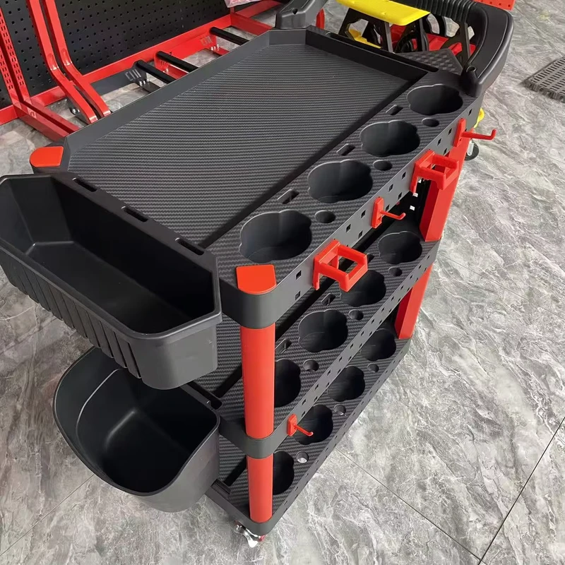 Heavy Duty Auto Detailing Workshop Trolley Plastic Utility Cart for Car Wash Car Products
