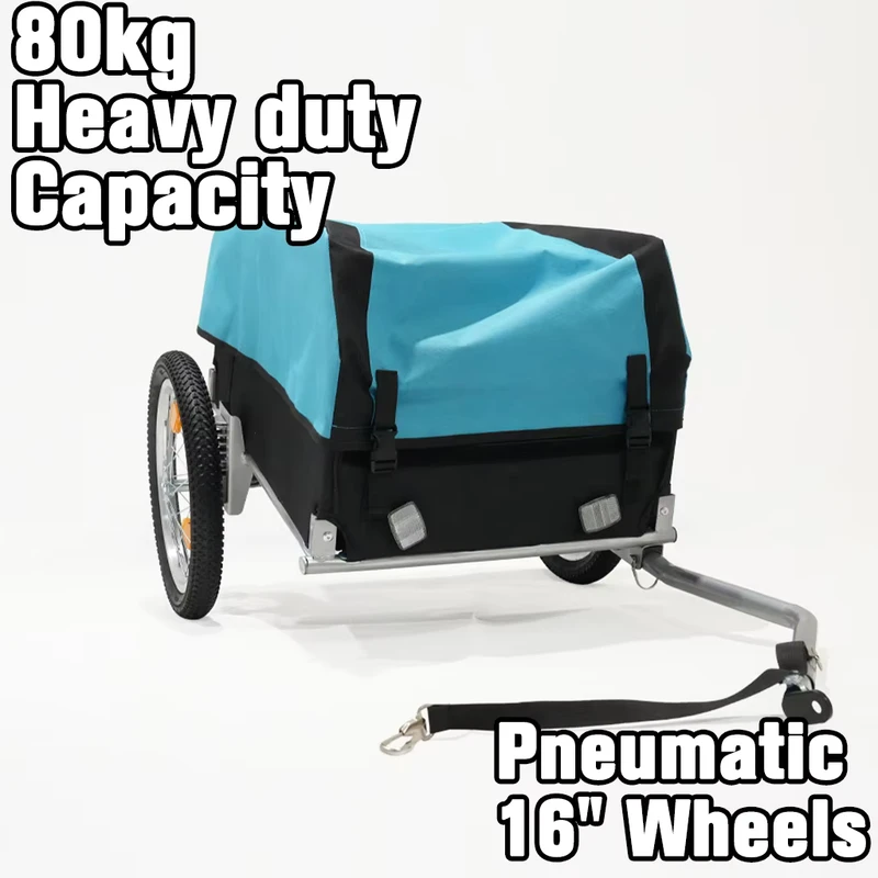 Heavy Duty Bicycle Cargo Trailer Capacity 16 Inch Pneumatic Wheels Foldable Steel Frame Utility Luggage Cart Shopping Wagon