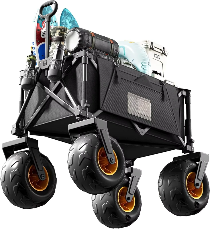 Heavy Duty Collapsible Balloon Tires Camping Wagon Foldable Beach Cart with Balloon Wheels for Sand Garden