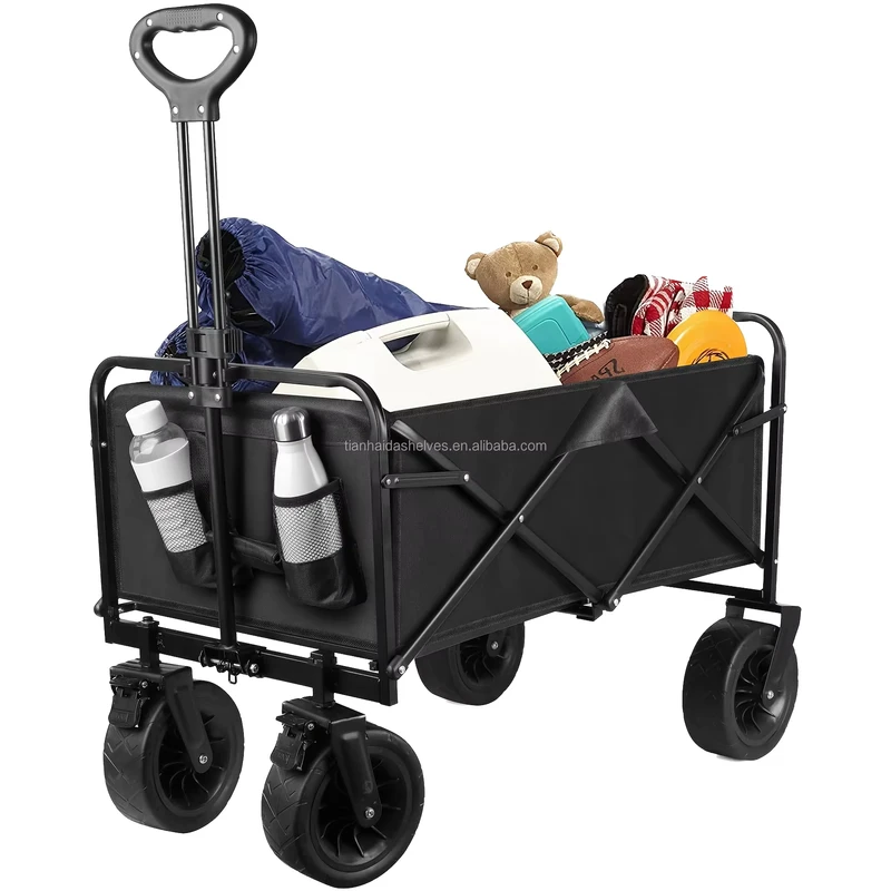 Heavy Duty Collapsible Wagon Cart 330LBS All Terrain Foldable Utility Wagon with 7.5” Sand Resistant Wheels for Outdoor