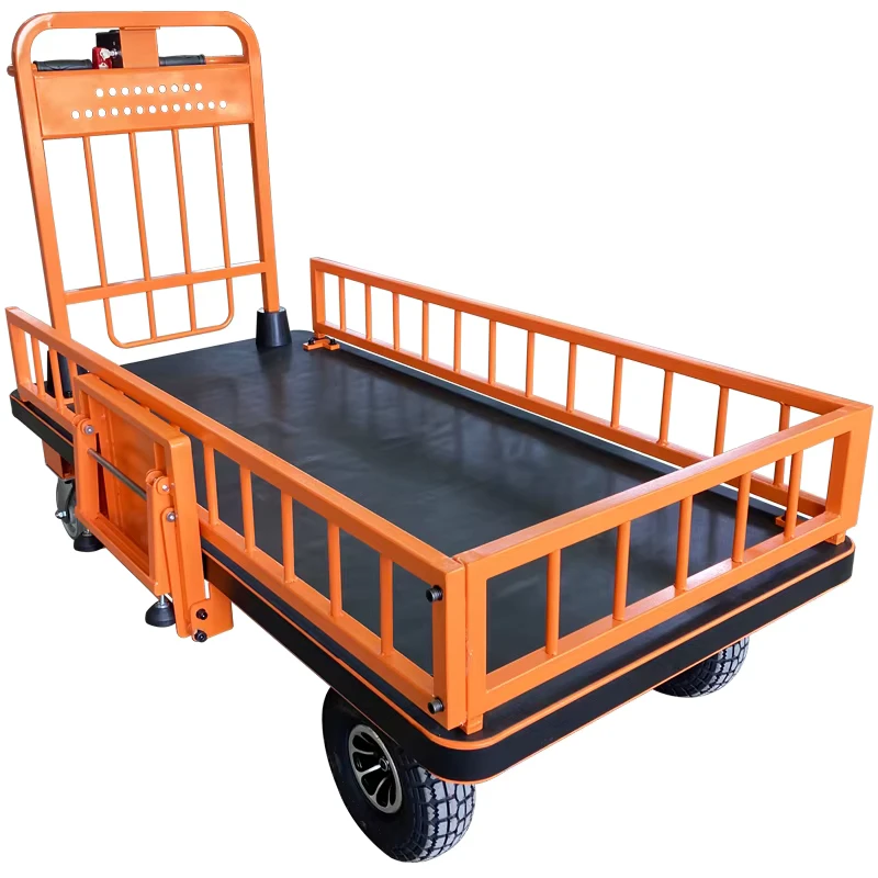 Heavy Duty Customizable 500kg 300kg Capacity Electric Trolley Hand Cart Four Wheel Steel Platform Industrial Use Construction