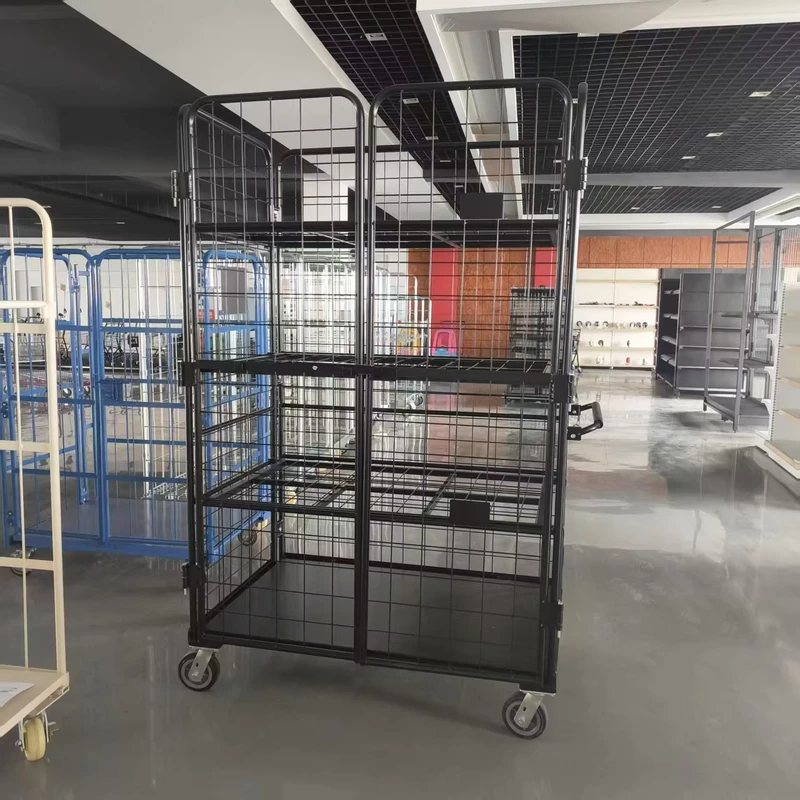 Heavy Duty Customized Wire Mesh Roll Container Cage Trolleys Supermarket Rolling Container Cages