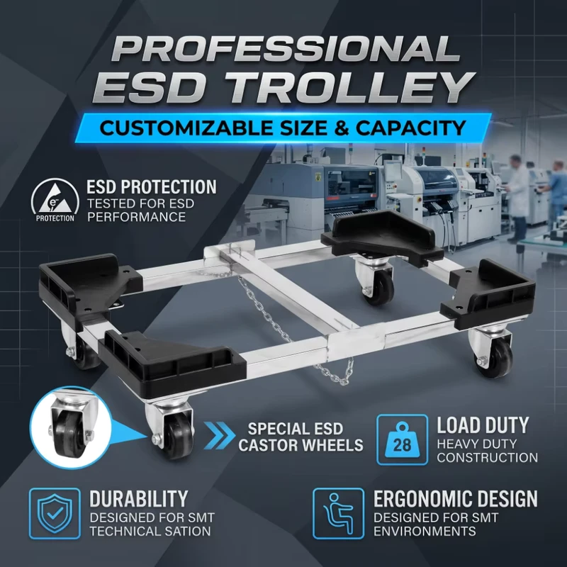 Heavy Duty Double Row ESD PCB Magazine Rack Trolley Stainless Steel SMT Hand Cart