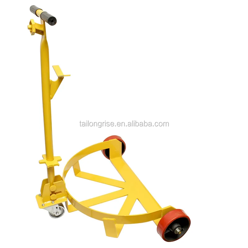 Heavy Duty Drum Dolly Cart With Steel Frame Low Profile Wheel Steel Barrel Dolly Drum Caddy With A Rod To Pull Open Barrels