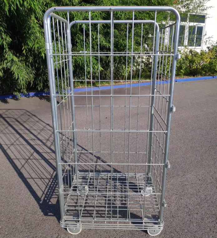 Heavy Duty Durable Collapsible Steel Supermarket Trolley Foldable Wire Roll Cage Container 500kg Capacity Zinc Galvanized