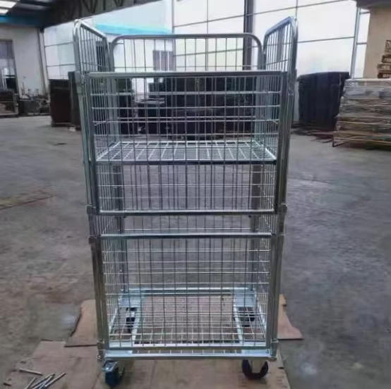 Heavy Duty Durable Foldable Supermarket Trolley Wire Roll Cage Container 500kg Capacity Zinc Galvanized Customizable Storage