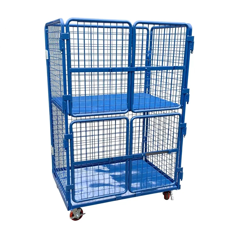 Heavy Duty Durable Portable Laundry Roll Container Galvanized Steel Foldable Roll Cage Trolley Four Wheel 4 Side Folding Frame