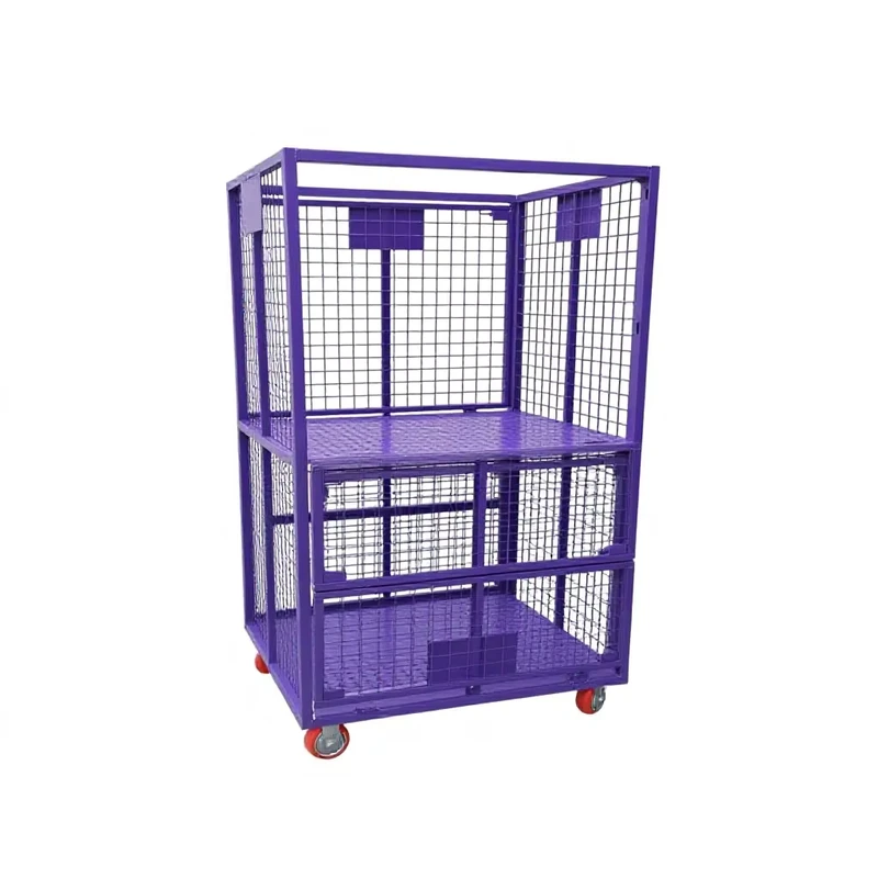 Heavy Duty Durable Steel Wire Mesh Roll Container Four Wheel Foldable Industrial Stackable Powder Coated