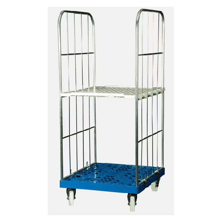 Heavy Duty Durable Warehouse Storage Collapsible Steel Foldable Roll Pallets Trolley Door Plastic Base 350kg Load Capacity Zinc