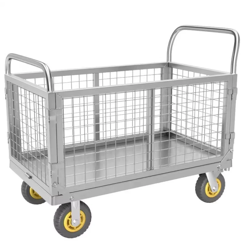 Heavy Duty Eco friendly Handcart Stainless Steel Frame Foldable Four Wheel Recycled Material Options