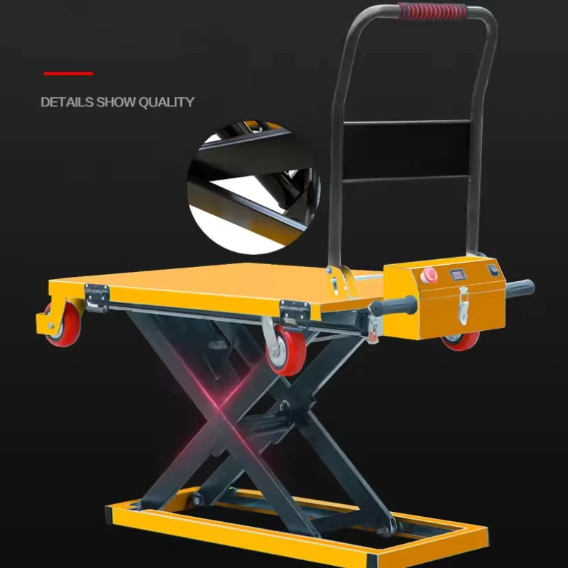 Heavy Duty Electric Cargo Hand Lift Trolley Hydraulic Scissor Lift Platform Table Four Wheel Steel Material OEM Customizable