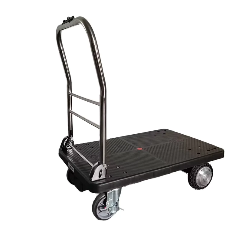 Heavy Duty Electric Plastic Foldable Platform Trolley 300kg Load Capacity Foldable Cart 4 Wheels Industrial Hand Truck