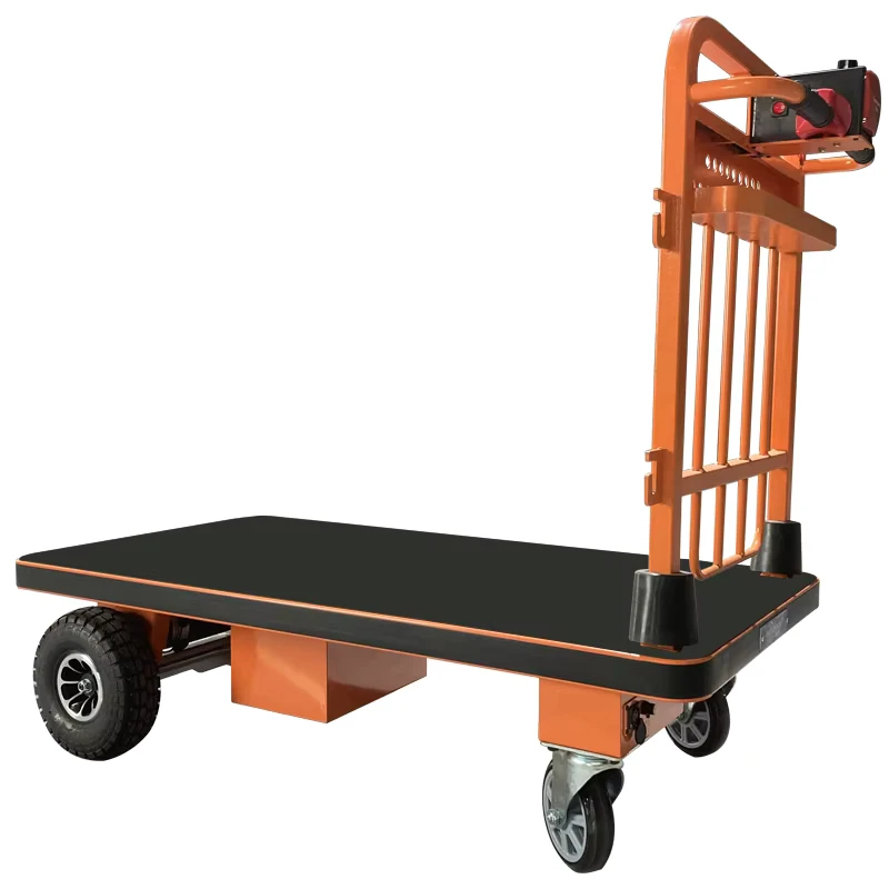 Heavy Duty Electric Warehouse Truck 500kg Wheelbarrow Heavy Duty Four Wheel Steel Platform Electric Trolley Storage Hand Carts