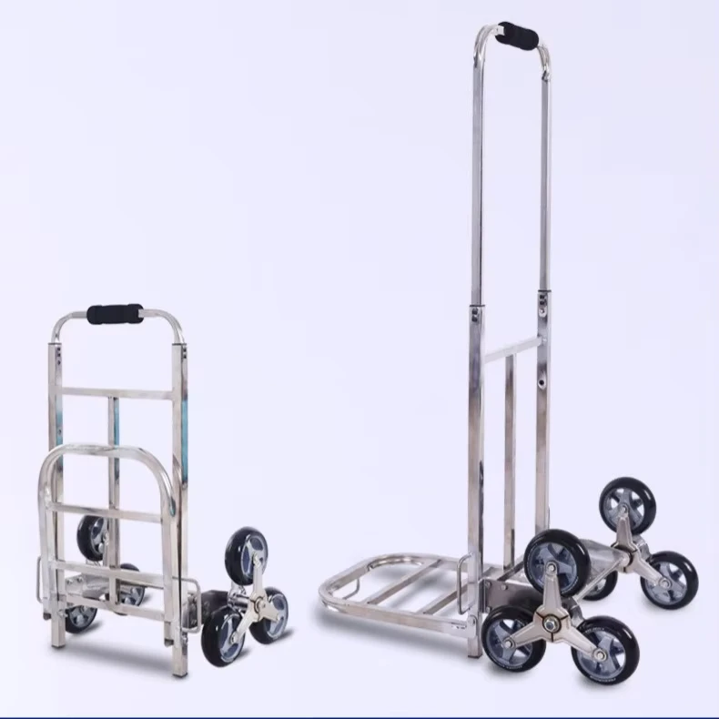 Heavy Duty Enlarged 6 Wheel Steel Hand Push Shopping Picking Cart Stainless Steel Climbing Load king Stair Climb Trolley